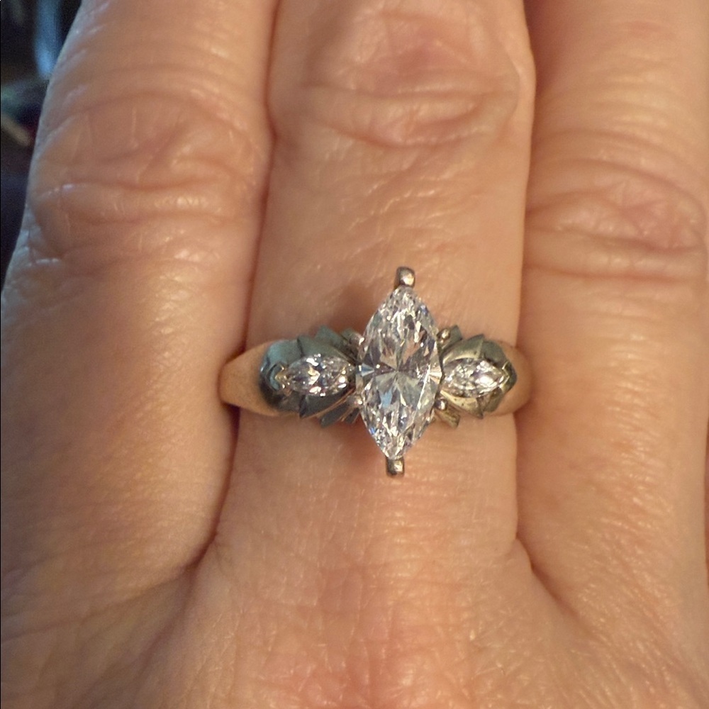 Vintage Diamonique Sterling Silver Marquise Cut CZ Ring size 10